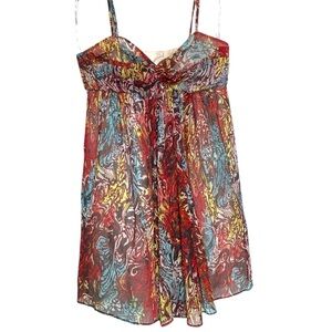 LaRok Vintage Multi color Y2K Babydoll Mini Dress Size S Chiffon Flirty